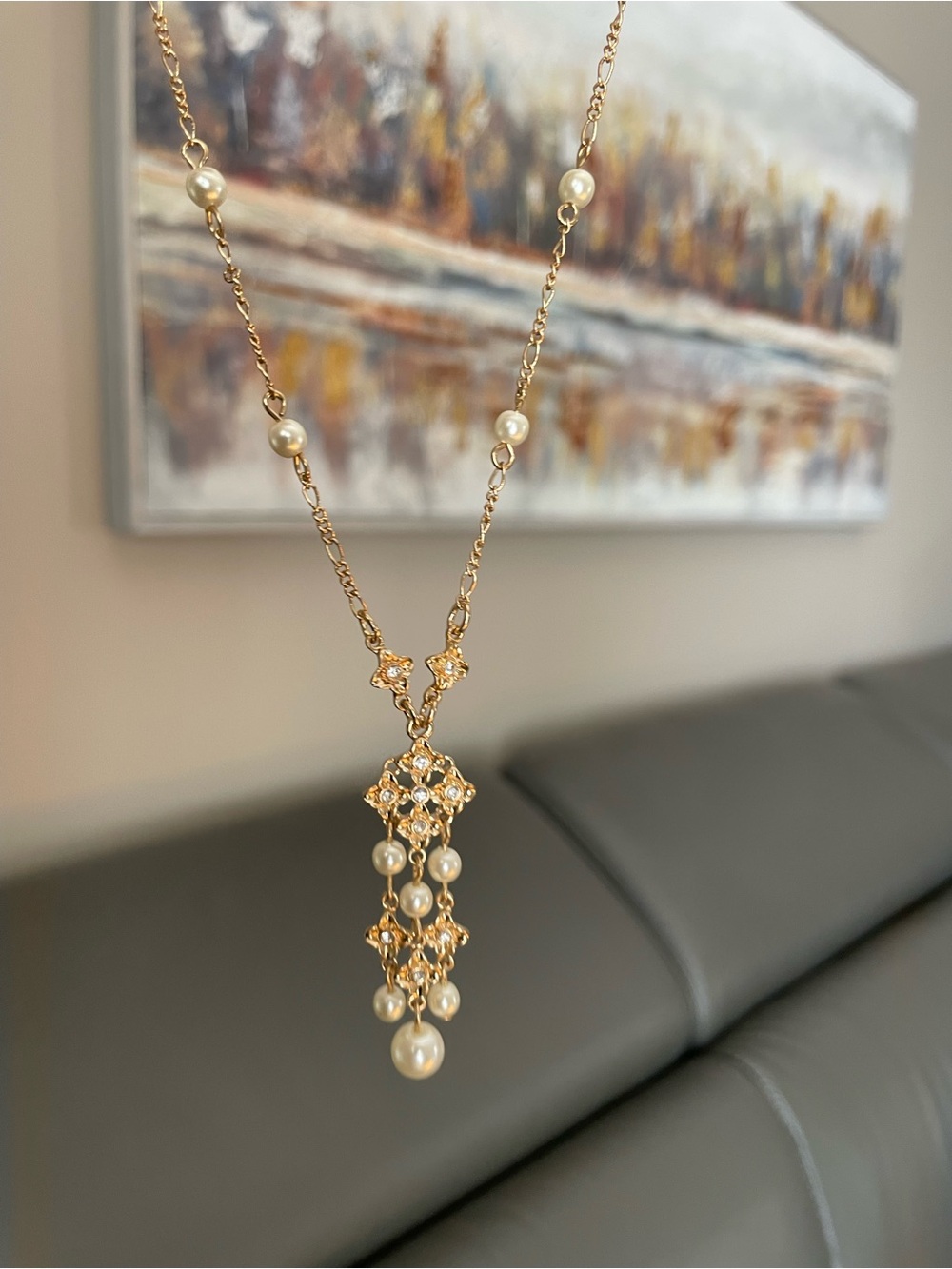 Signed NWT Vintage Gold Pearl Drop Necklace - Gold and Pearl